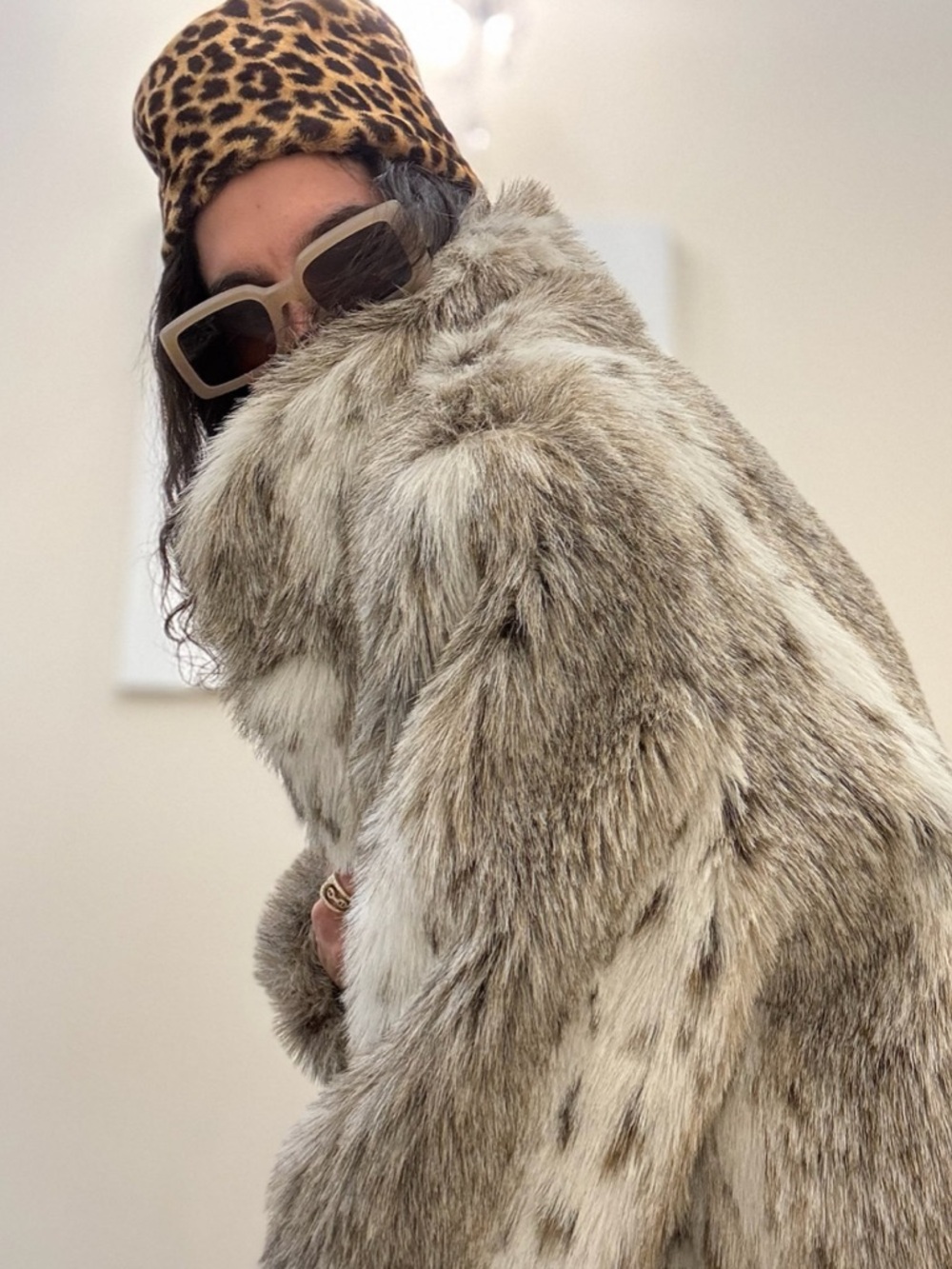 Vintage 1980s Jordache Snow Leopard Faux Fur Coat